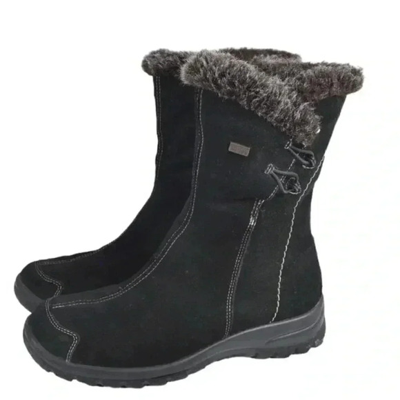 Rieker Suede Winter  Ankle Boots Lined Genuine Leather Black Size 38 - Picture 1 of 12